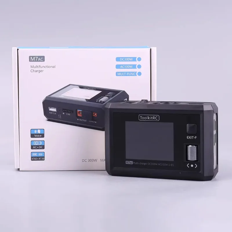 VoidFly 1pcs new ToolkitRC M7AC AC 100W/DC 300W Input XT60 XT30 Output 2-6S Lipo Battery Balance Charger for Model Aircraft Dron