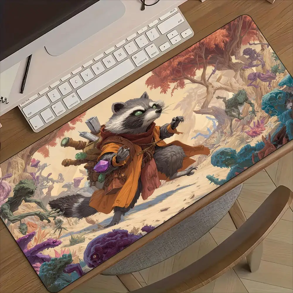 

Magic Raccoon Warrior playmat Mouse Pad Desk Mat with Stitched Edge Rubber anti-slip Durable pc accessories Gaming mats maus pad