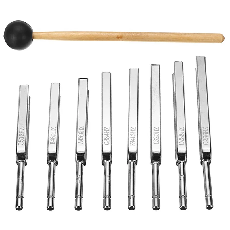 

A04I 8 Pack 256-512HZ Steel Tuning Fork Set Mallet Vibration Therapy Tools