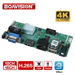 H.265 10CH 16CH 4K  8MP NVR Network Digital Video Recorder Board Face/Human Motion Detection  Xmeye App P2P mobile monitoring