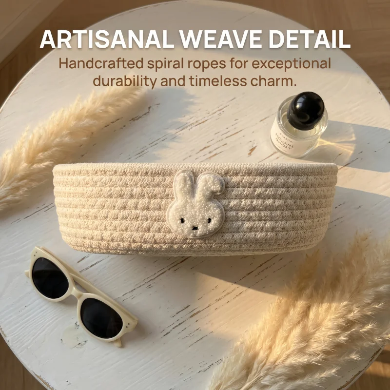 

Милая корзина для хранения Miffy ручной работы из хлопка и конопли, с мультяшным кроликом, для дома, рабочего стола, косметики, ключей, эллиптическая корзина для хранения