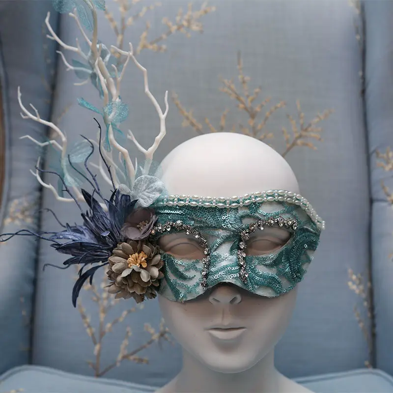 Europe and the United States exaggerate Venice green flower mask tree branches masked singer Halloween carnival masquerade party 6