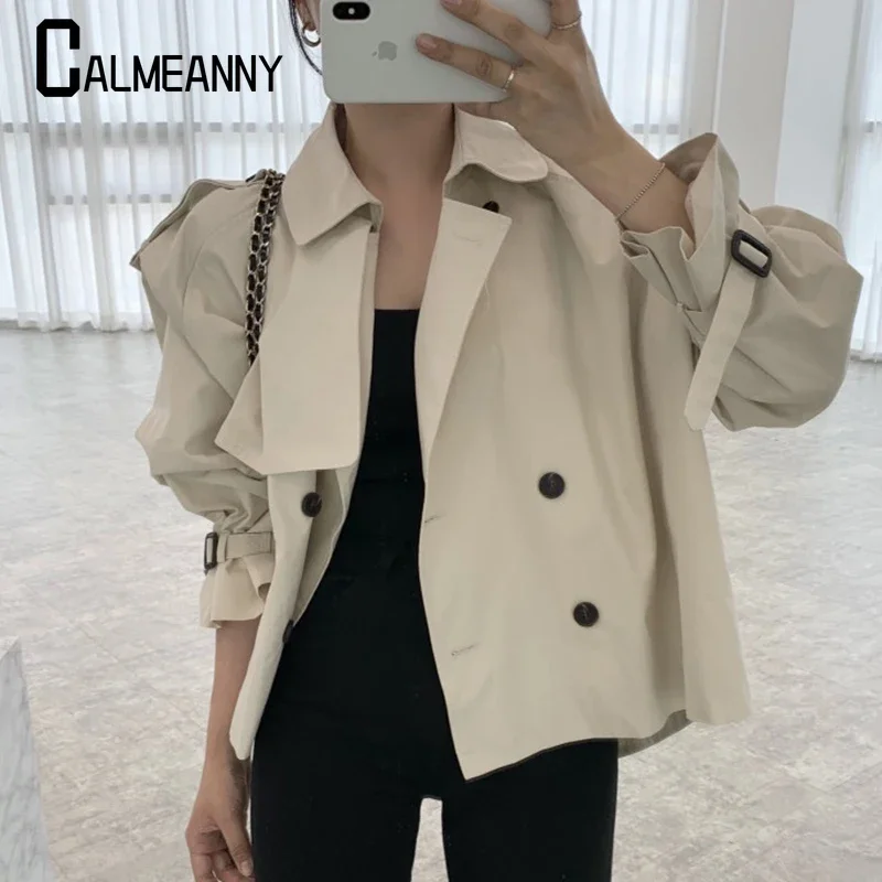 

2023 Korean Spring And Autumn French Women'S Trench Coat Lapel Design Double-Breasted Loose Short Long-Sleeved Work Jackets