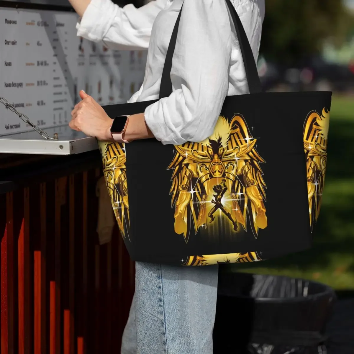 Knights Of The Zodiac Pegasus Gold Beach Tote Bag Sport Gym Yoga Duffle Large Tote Bag Women Travel Bag Fitness bag