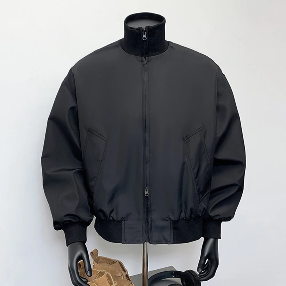 

Men's Stand Collar Casual Zipper Jacket Loose Fit Windproof Coat Suitable for Daily Holiday and Party Occasions