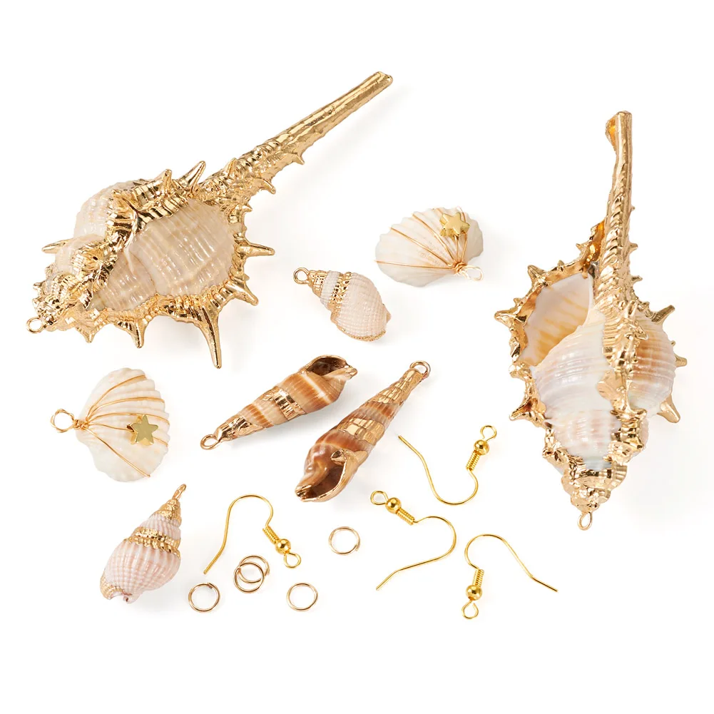 8 pcs DIY Natural Shell Dangle Earring Making Kits Golden For Making Earring Jewerlry Accesssories  Charms Gift Beach Style