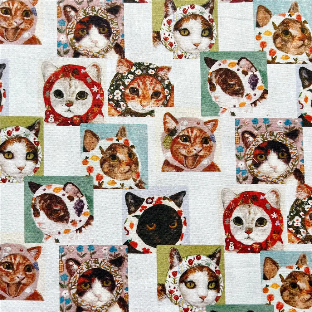 Cute Scarf Cat Cotton Fabric Cartoon Cloth Fabrics Sheet Printed Dress Sewing Needlework DIY Crafts Supplies