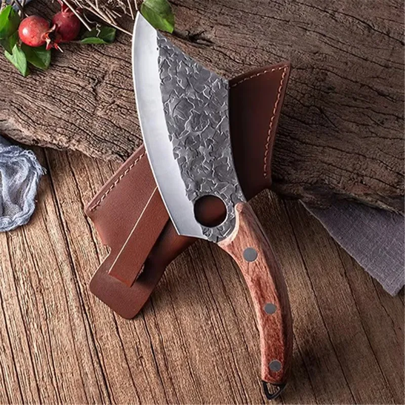 Handmade Forged Clad Steel Kitchen Chef Boning Knifes Knives Outdoor Camping Slicing Meat Cleaver Butcher Knives Cutter Cover