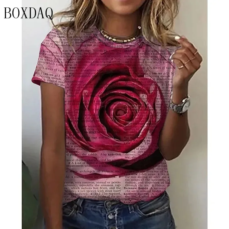 Short Sleeve O-Neck Floral Women T-Shirts Fashion Flower 3D Print Street Style Ladies T Shirt 6XL Plus Size Loose Casual Tops