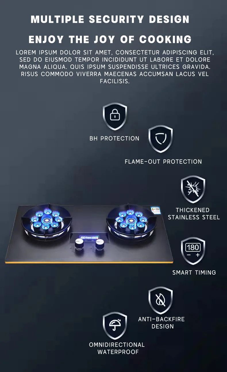 حواف معدنية على سطح الطاولة، زر غاز طبيعي / موقد غاز مزدوج الموقد