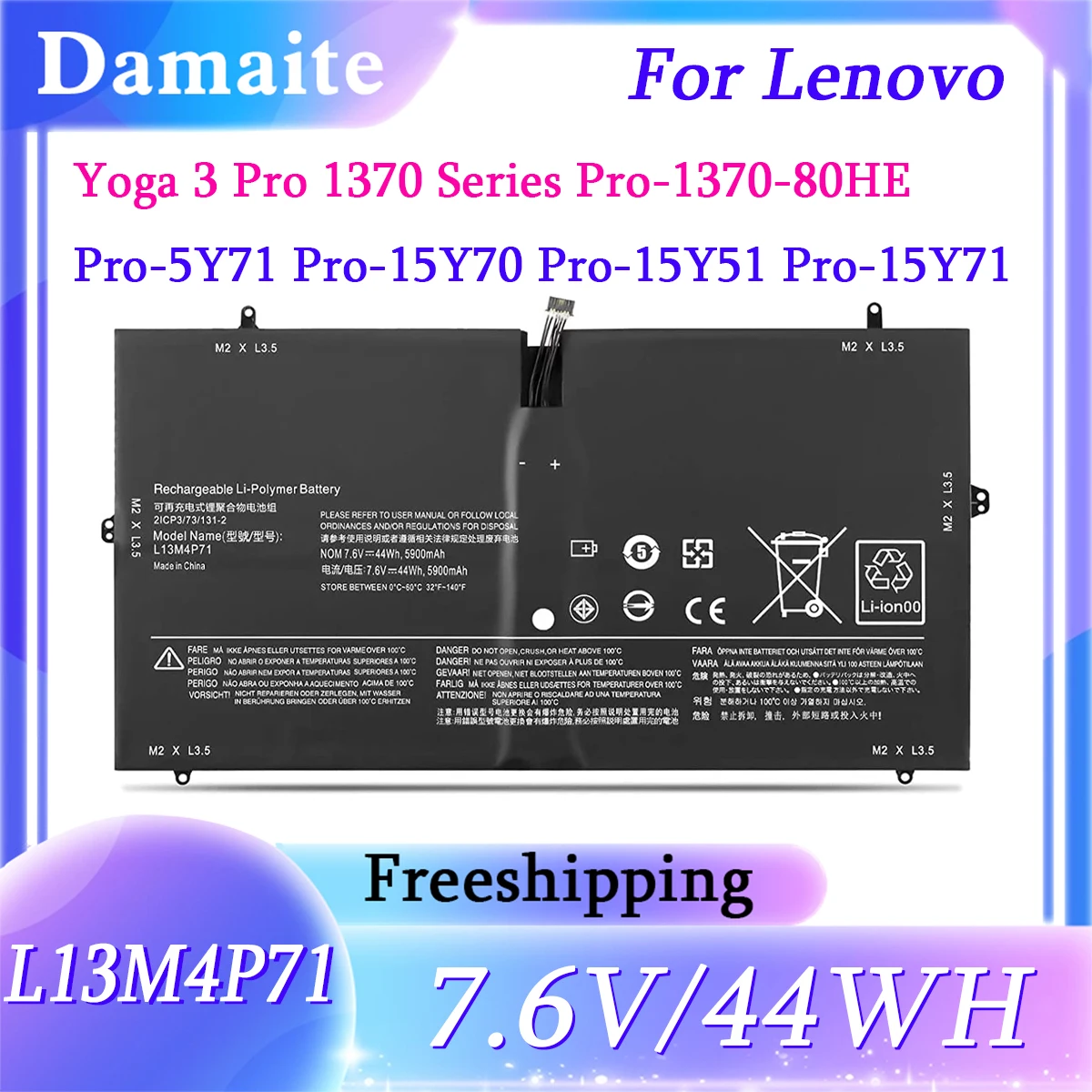 L13M4P71 L14S4P71 Laptop Battery For Lenovo Yoga 3 Pro 1370 Series Pro-1370-80HE Pro-5Y71 Pro-I5Y51 Pro-I5Y70 Pro-I5Y71 7.6V 44W