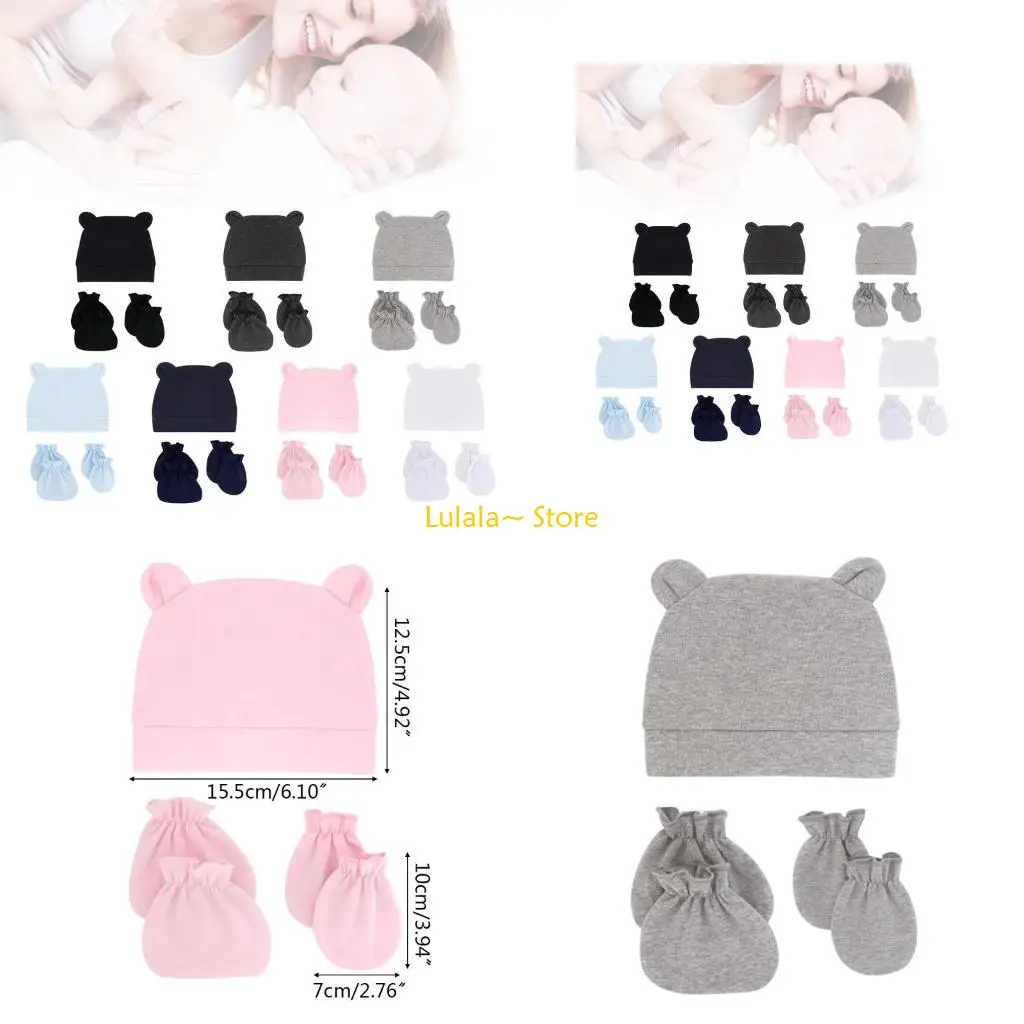 y4qa-新生児病院帽子綿ベビー帽子柔らかい幼児帽子ミトン手袋セット