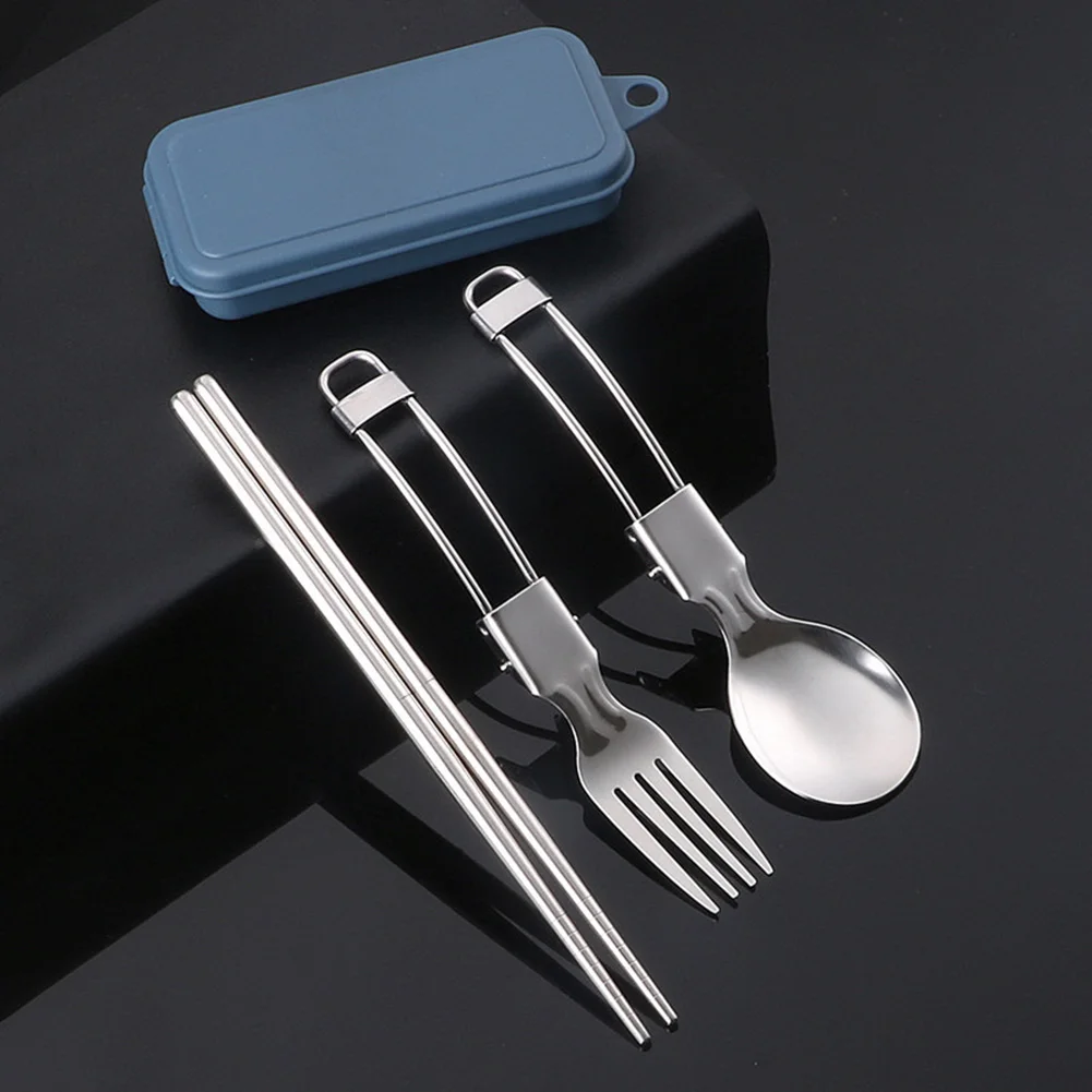 

Picnic Cutlery Camping Utensil Foldable Design Functional Spoon Chopsticks Fork Set Stainless Steel High Performance