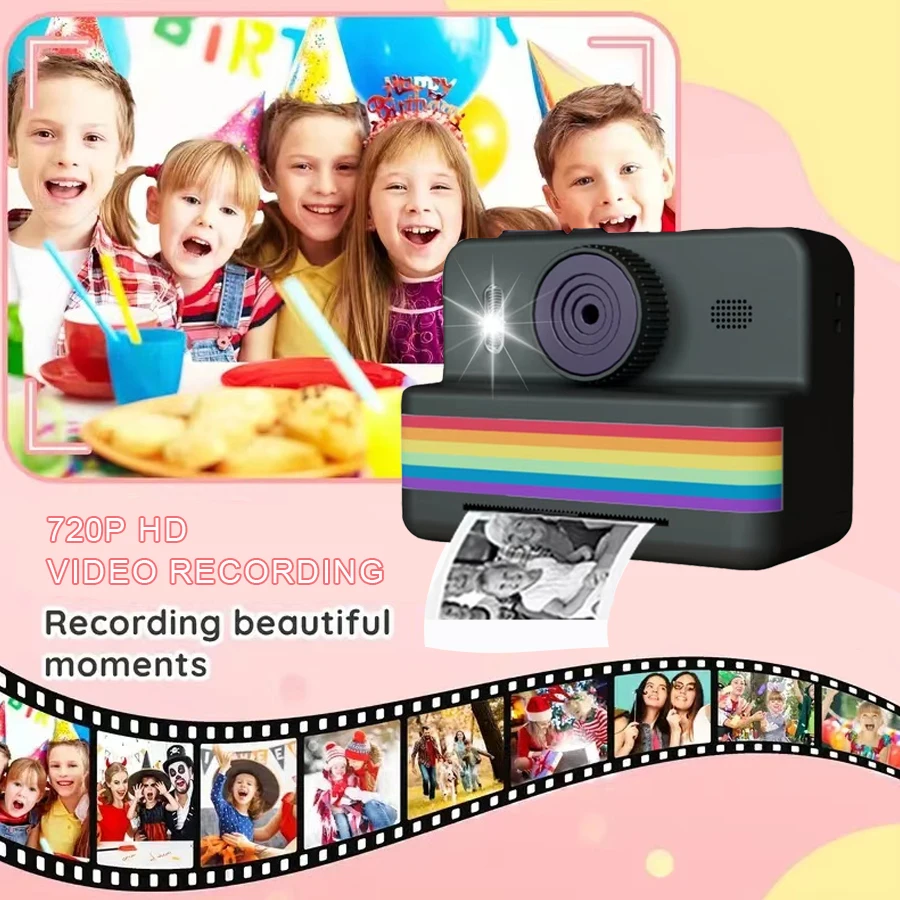 2.8-inch screen instant printing toy camera with 32GB SD card, 3 rolls of printing paper, portable high-definition camera, insta