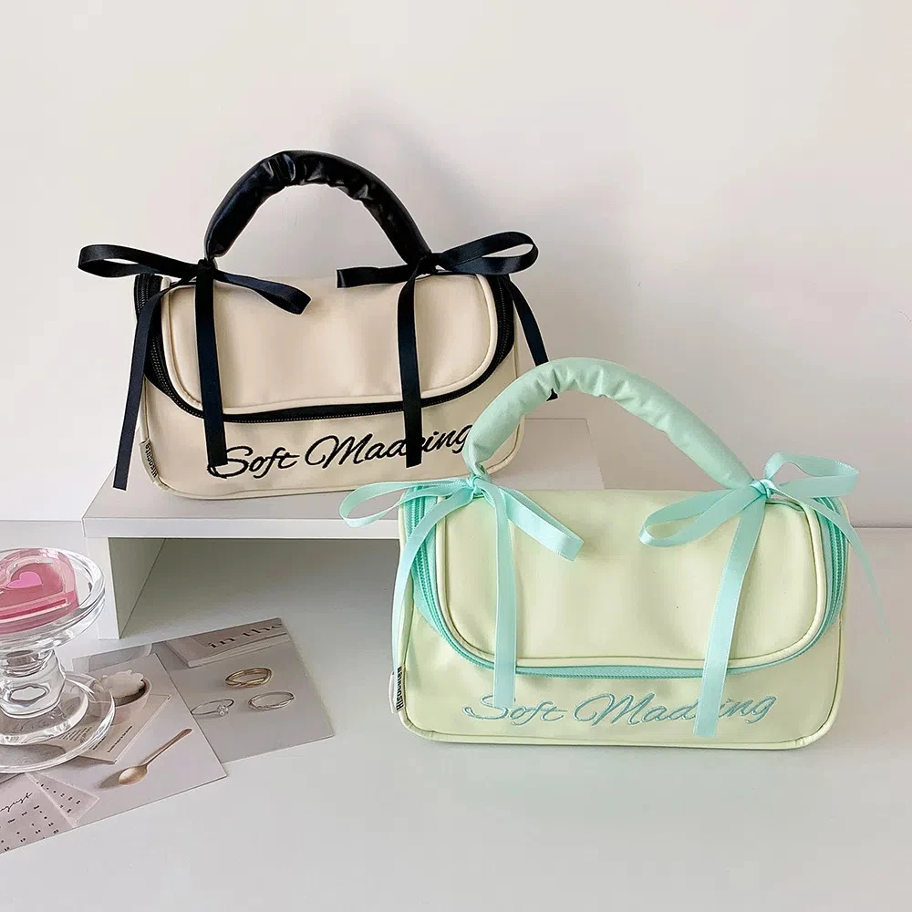 بو الجلود Y2K القوس حقيبة التخزين Bowknot تخزين سطح المكتب الكورية نمط مقلمة مستحضرات التجميل بطاقة القلم الجمالية القوس حقيبة أدوات مكتبية #4