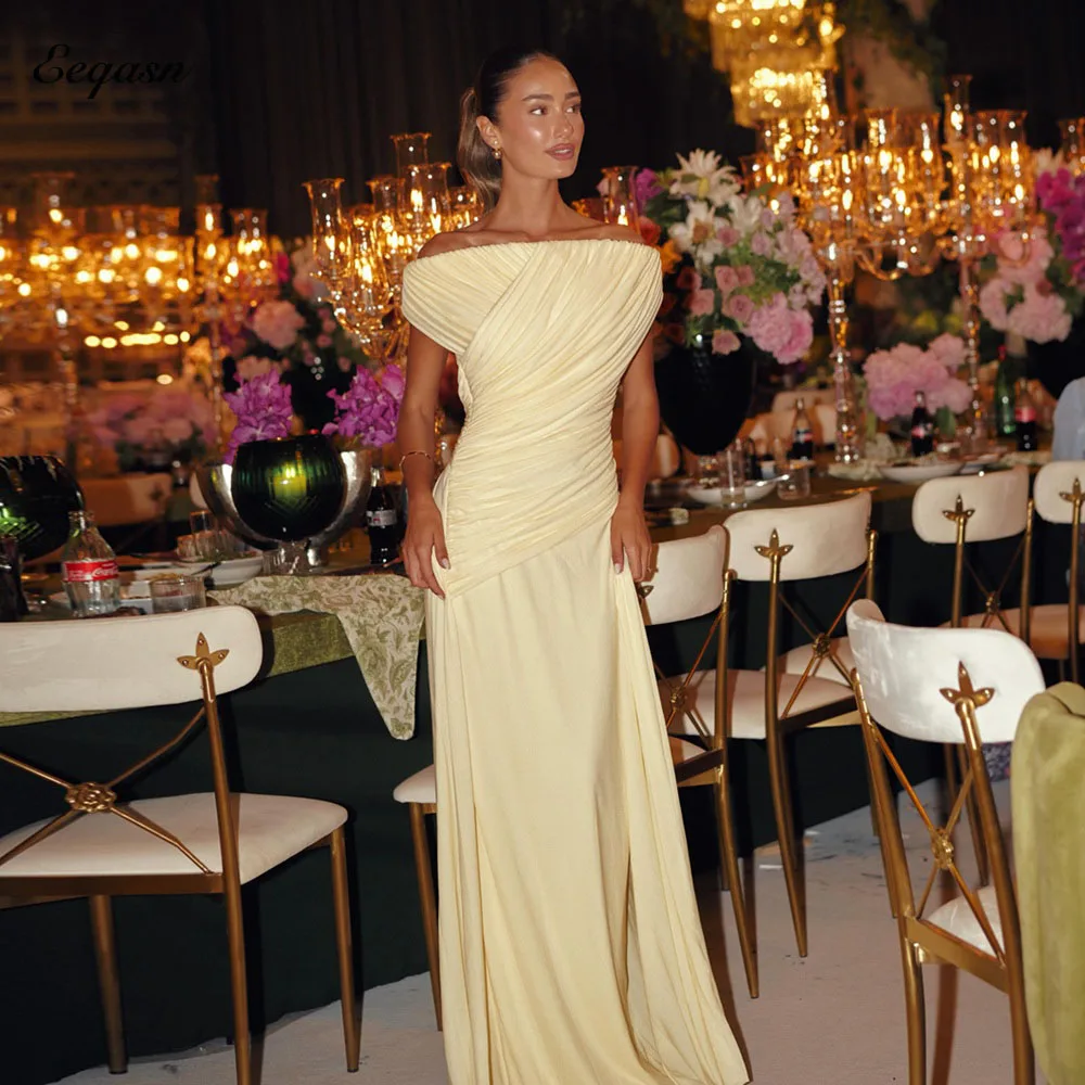 Eeqasn Pale Yellow Evening Dress Woman Party Dresses for Special Occasions Strapless Ruched Wedding Engagement Gowns Customized