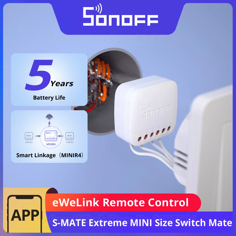 SONOFF S-MATE2 Extreme Switch Mate Local Control Mechanical Switch Support MINI Size Two-Way eWeLink Remote Control via MINIR4