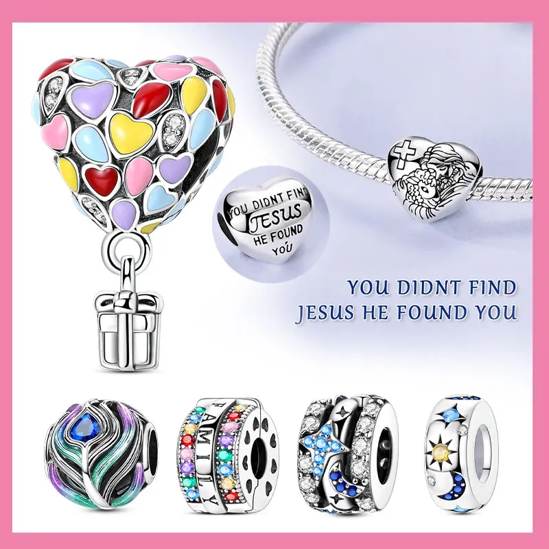 

Charms 925 Sterling Silver Original Heart Colorful Balloon Gift Box Charm Beads Suitable Bracelet DIY Women's Jewelry Making