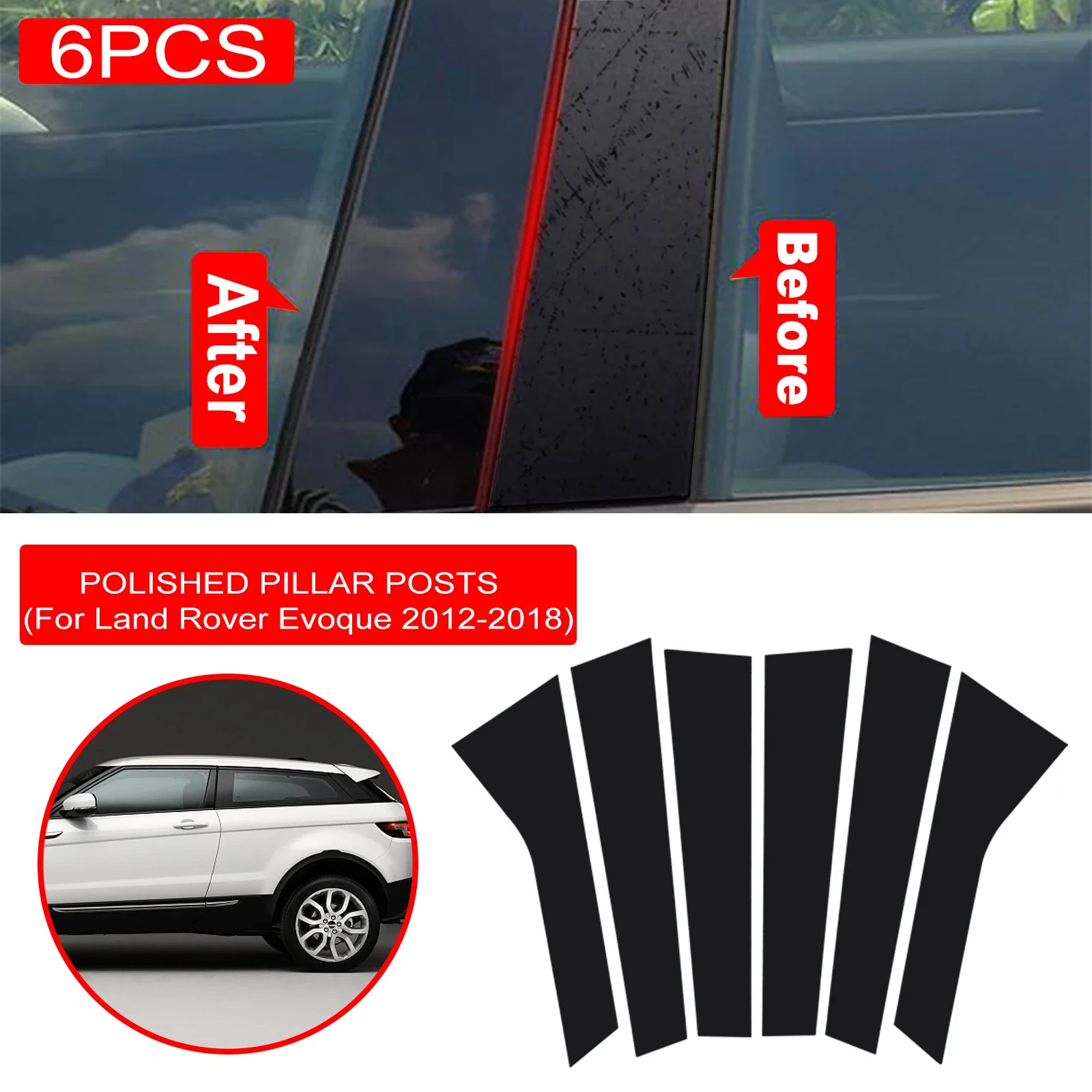 6pcs Car Window B-Pillar Trim Sticker For Land Rover Evoque 2012-2018 Door Pillars Wrap Film Styling Accessories Dropship New