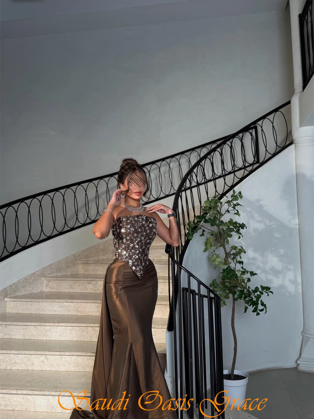 فستان سهرة بسيط من الساتان روسيت مخصص رسمي بدون حمالات بدون أكمام فستان كوكتيل مثير حورية البحر مطرز بالترتر فساتين المشاهير #6