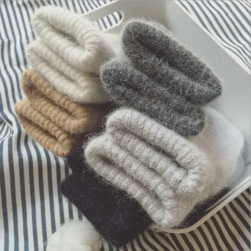 Guantes de punto de piel de conejo de imitación para mujer, manoplas suaves de dedos completos, elasticidad sólida de Cachemira, mantener el calor,