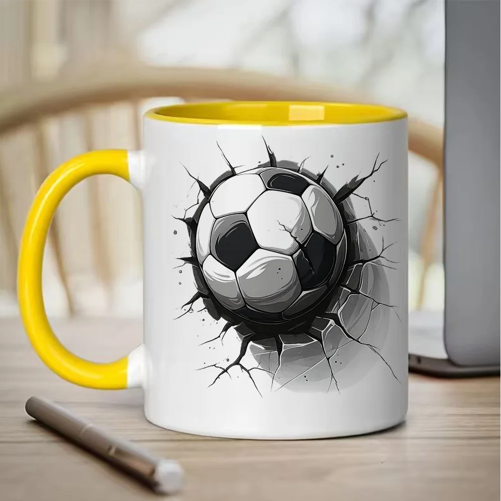 11oz Soccer Ball Cracked Design Ceramic Coffee Mug for Home Party and Outdoor Activities Ideal for Birthday and Holiday Present