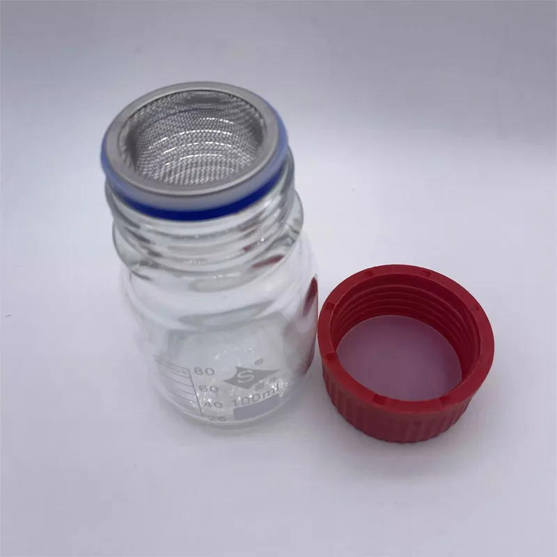 Screw-mouth reagent bottle, transparent, 100ml experimental bottle with a net to prevent diffusion, with scale, high-temperature