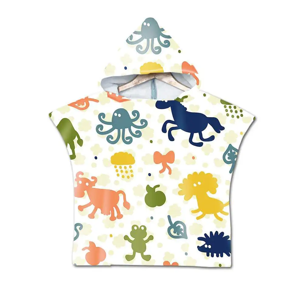Cartoon Kids Hooded Bath Towel Soft Absorbent Beach Towel with Printed Cape Design for Children view 6