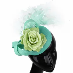 Woman Fashion Wedding Headwear Fascinator Hat with Exaggerated Feather Large Flower Bridal Church Cocktail Hat