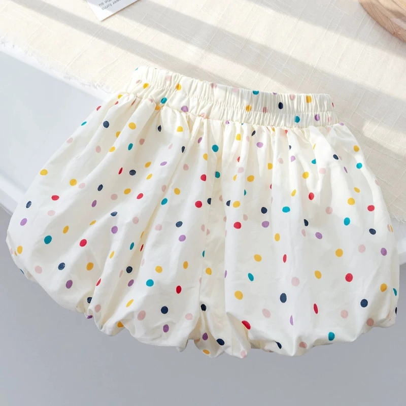 

Kids Polka Dot Flower Bud Shorts 2025 Summer New Girl Casual Loose Puff Short Trousers Sweet Lantern Pants 2-6 Years Old