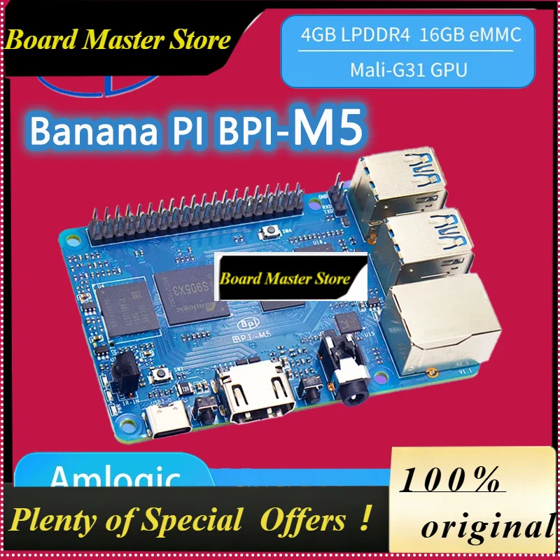 BoMasBanana PI BPI-M5 Amlogic S905X3 Quad Core Cortex-A55 (2.0 XXGHz) 4GB LPDDR4 RAM 16GB EMMC Flash Support Linux Dev Single Bo