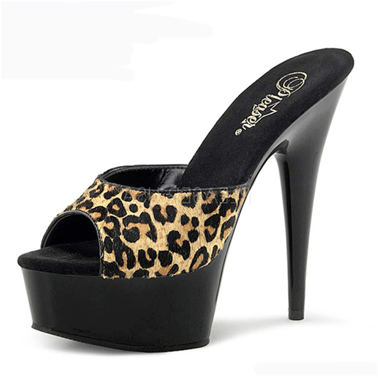 15CM Leopard Lining Heels Black, Transparent PVC Peep-Toe Mules with Animal Print Insole & Stiletto Heel, Edgy Statement Shoes​