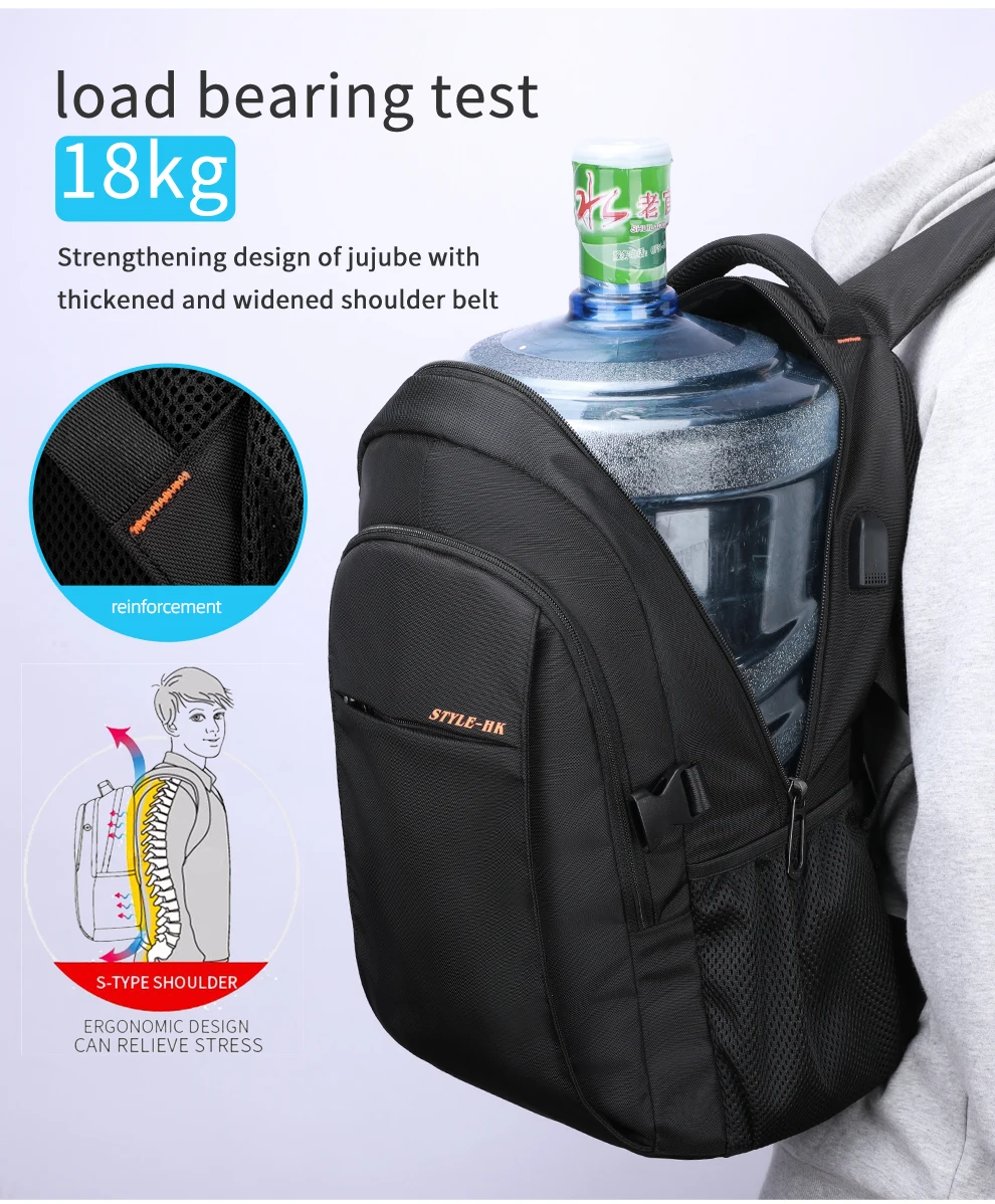 Heroic Knight Multifunktionaler Herren-Rucksack, passend für 15,6-Zoll-Laptops, modischer wasserdichter Schulrucksack, USB-Anti-Diebstahl-Reisetasche für Herren – Detail 15