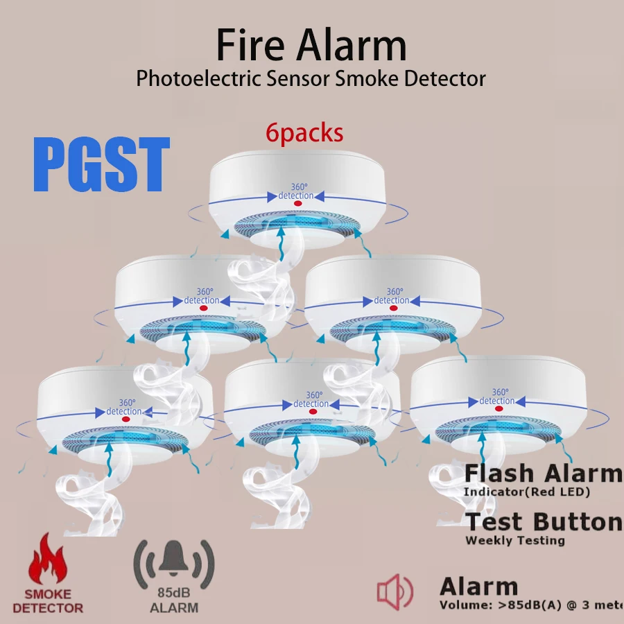 

PGST Independent Smoke Alarm Fire Protection Smokehouse Home Security System Smoke Detector with LED Indicator and Test Button
