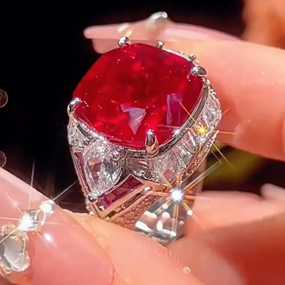 

KQDANCE Cushion Cut 14*14 мм, рубиновый, красный, синий, розовый, драгоценный камень, бриллиантовые кольца, позолоченные вечерние украшения для женщин