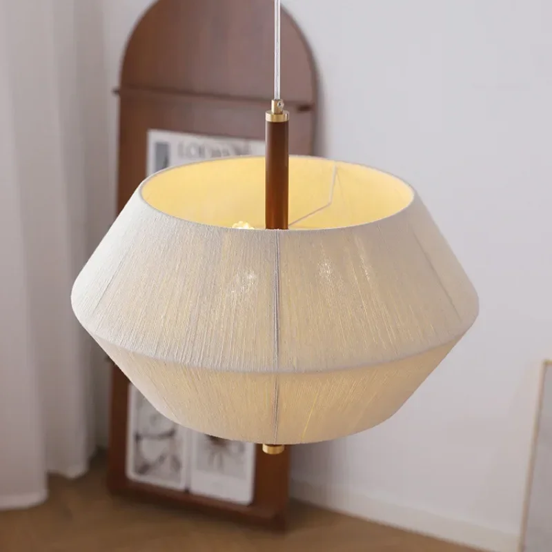 Japanese Weaving Fabric Retro Decorative Pendant Light Wabi Sabi Hemp Rope Hanging Chandelier Living Dining Room Fixture Lustre