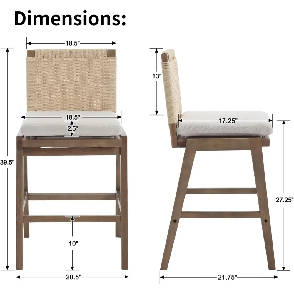 Bangku Meja Linen Tenun Set 2, Batang Rendah Tinggi Tempat Duduk 27,25" dengan Kaki Kayu Solid, Kotak Dapur Abad Pertengahan