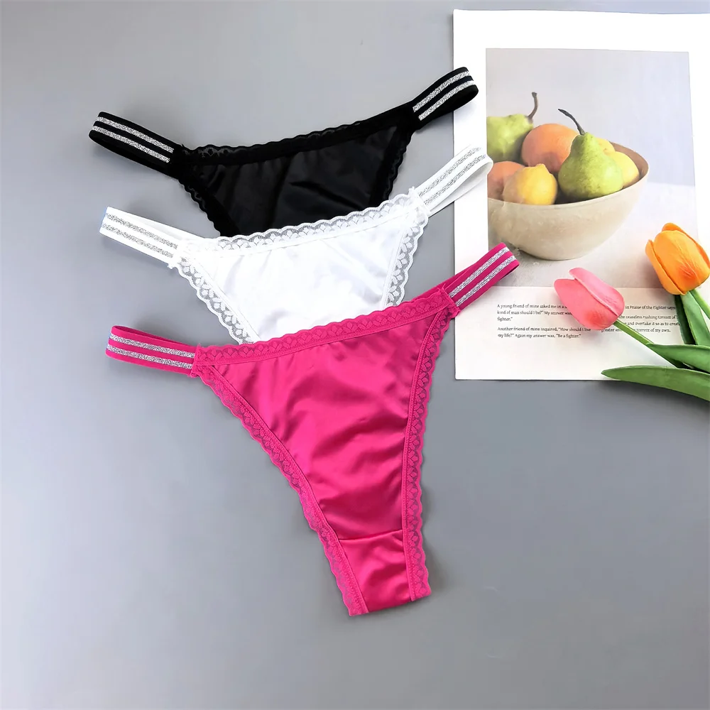 3 pezzi cintura a righe perizoma in raso lucido da donna sexy perizoma in seta liscia intimo da donna in pizzo lingerie taglie forti slip