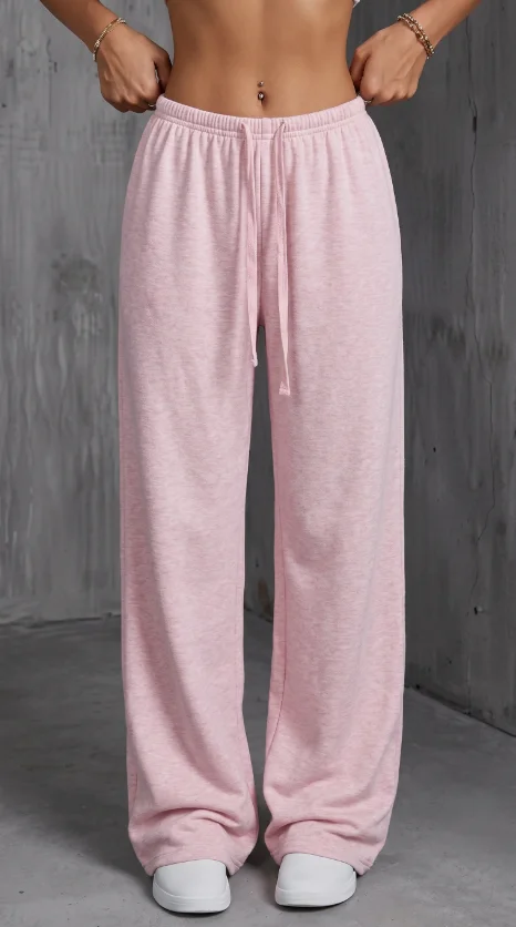 

Fashion Casual Four Seasons Comfortable Loose Woman Pants Solid Color Drawstring Elastic Belt Wide Leg Sport Chic Lady Pants