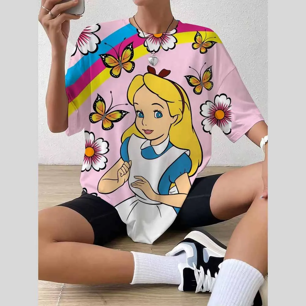 Disney Princess print Tees Casual Street Tops Camisetas Woman Clothing Summer Short Sleeve Women's T-Shirt Ropa De Mujer Ofertas