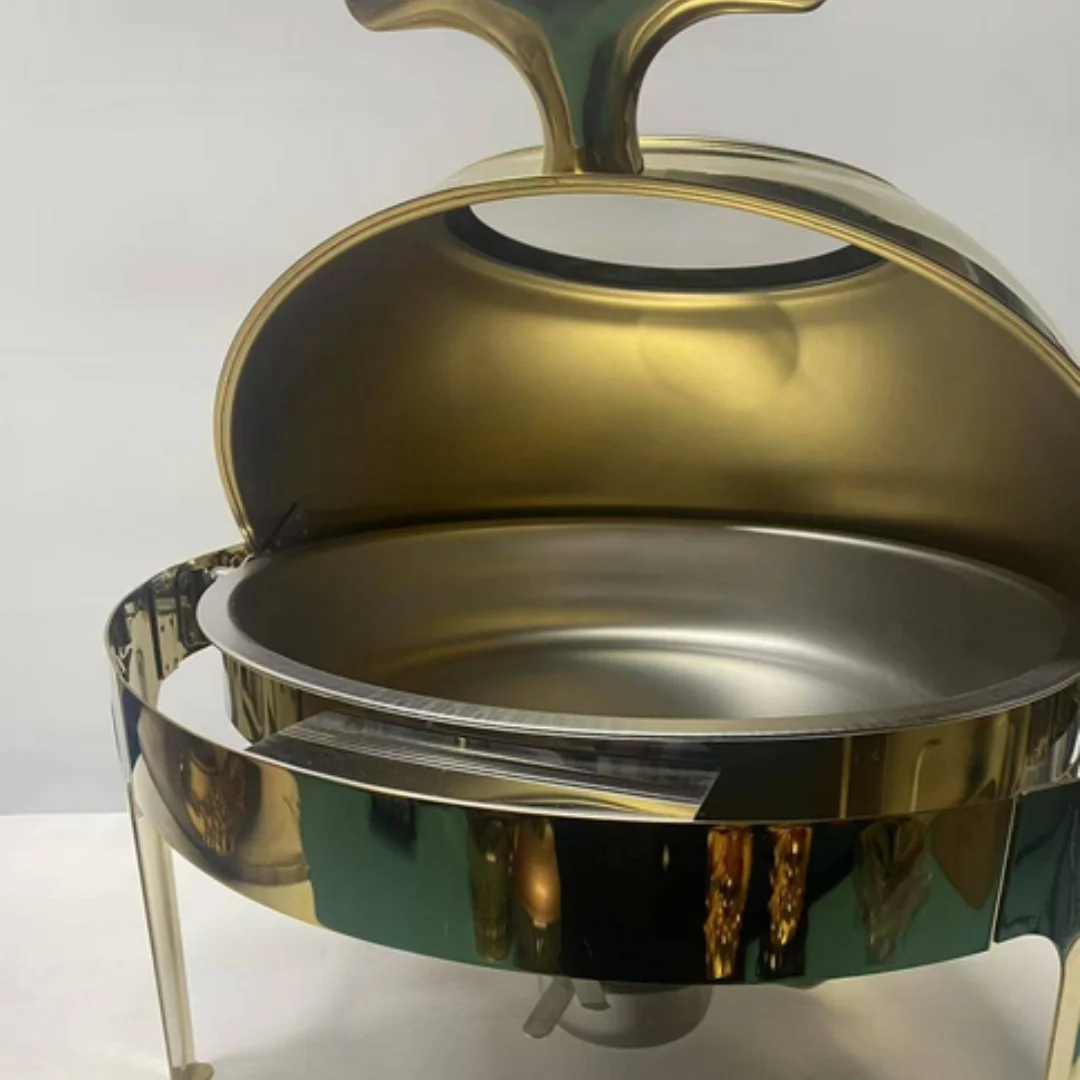 

Круглая видимая обеденная плита, круглая жаровня с откидной крышкой, набор подогрева шведского стола из нержавеющей стали для свадебных вечеринок в отеле, банкетов