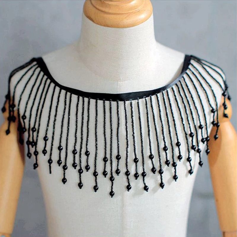 50cm Long Black White Silk Tassel Fringe Trim Pearl Tassle Beaded Lace Ribbon Sewing Clothing Edge Curtain Pearl Pendant Tassels