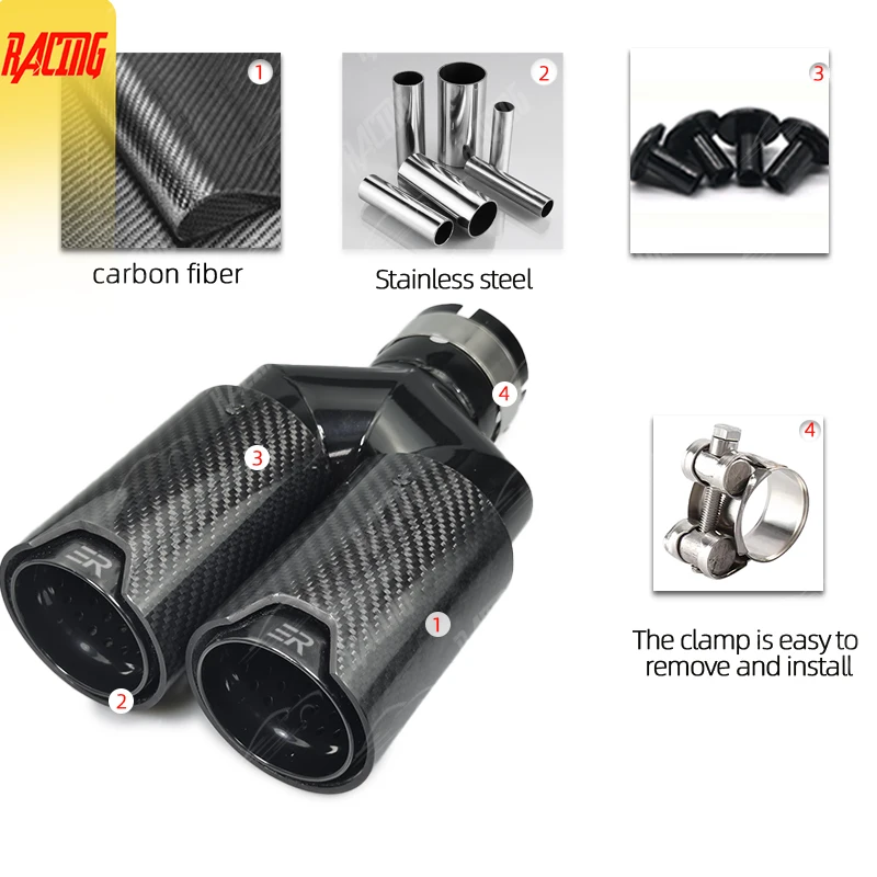 1 قطعة ألياف الكربون الأسود اللامع 80 مللي متر منفذ الخمار تلميح Y-شكل مزدوج خروج العادم الأنابيب العالمي اكسسوارات السيارات لسيارات BMW