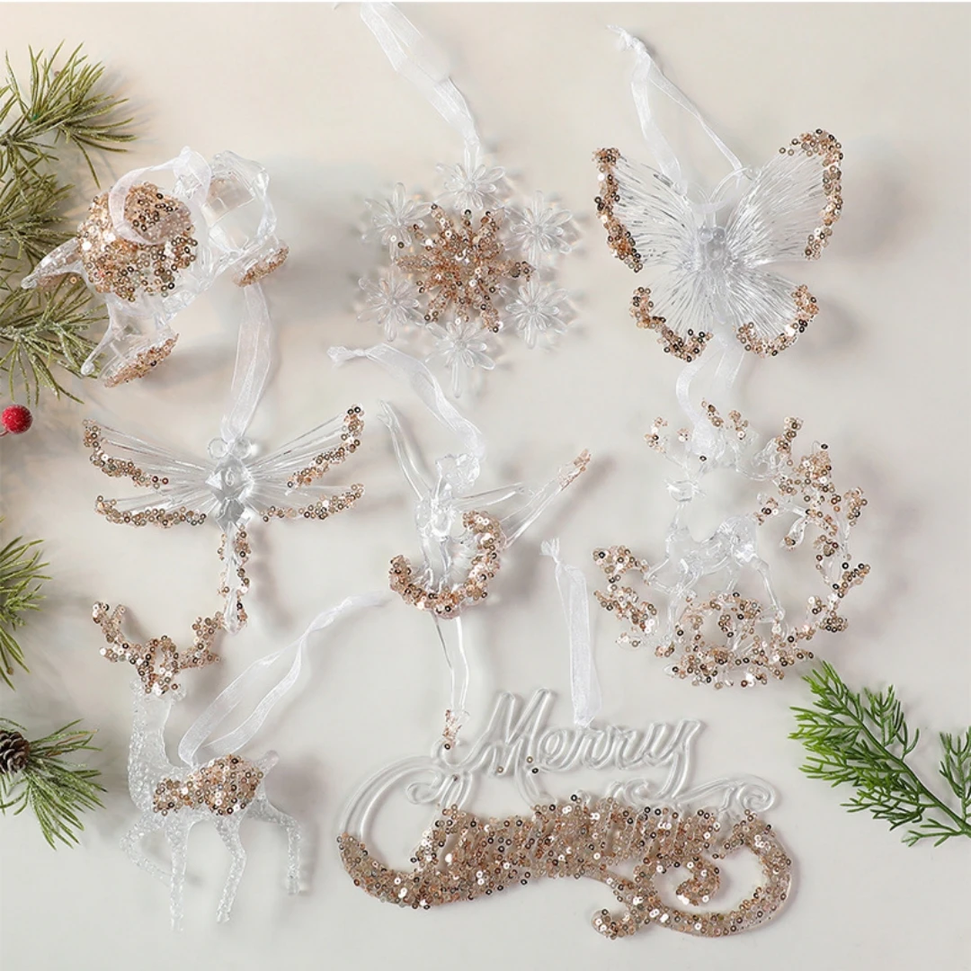 Transparent Acrylic Crystal Ornament Modern Christmas Decoration Pendant Christmas Hanging Ornament Versatile For Window Display