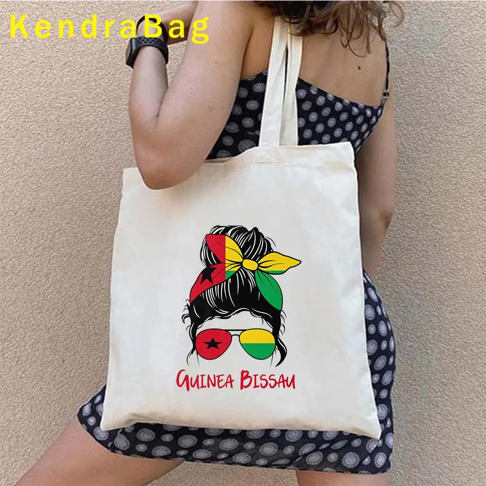 Arms of Guinea Bissau Flag Map Emblem Guinean Girl Love Heart Women Canvas Shoulder Totes Bag Harajuku Shopper Reusable Handbags