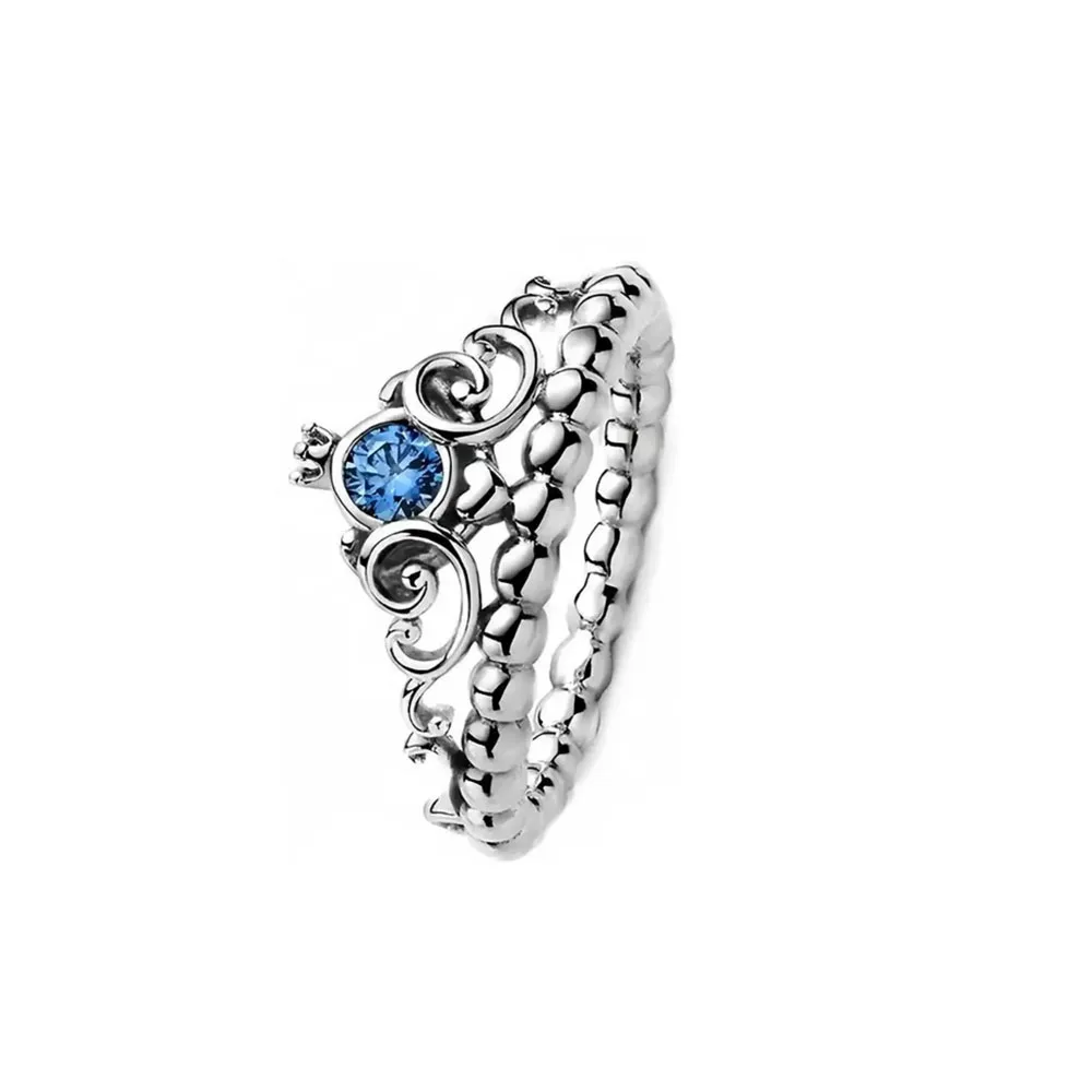 Blauwe 925 sterling zilveren ring ringen voor vrouwen originele mode-sieraden accessoires maan sneeuwvlok hart geschenken bruiloft feest