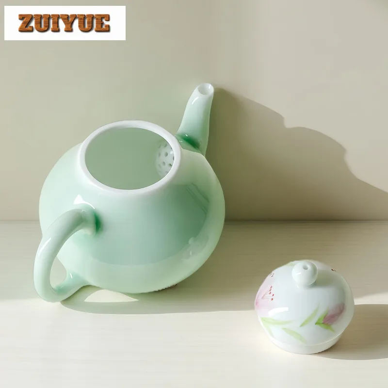 150 مللي إبريق شاي زنبق بري أخضر مرسومة يدويًا وعاء مصفاة شاي مصنوع يدويًا غلاية تخمير الشاي مع ثقب كروي مجموعة أدوات المائدة حرفية