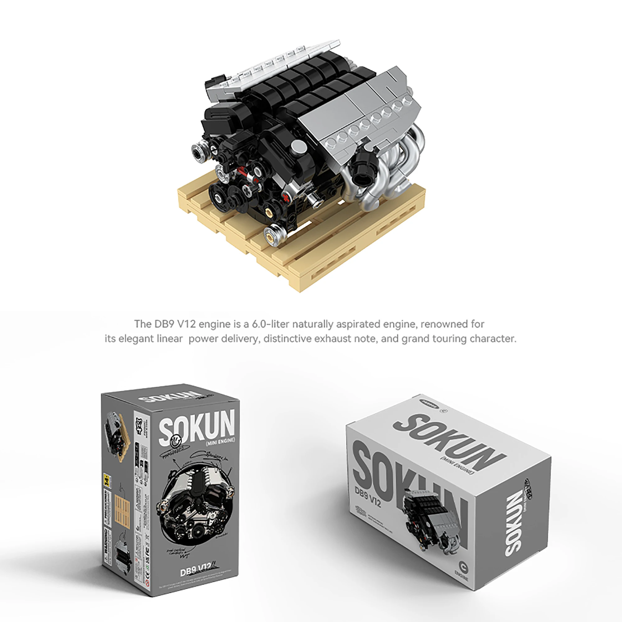 

375pcs DB9V12 Engine Building Blocks PB8869C Technical Supercar SOKUN Car Vehicle Engine Ornament Bricks Toys for Adults Gifts