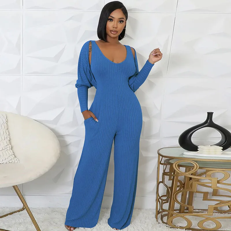 

Вязаные ребристые зимне-осенние наряды, женский комплект из двух предметов, повседневный кардиган, топ и цельный комбинезон, одинаковые комплекты, ансамбль Femme