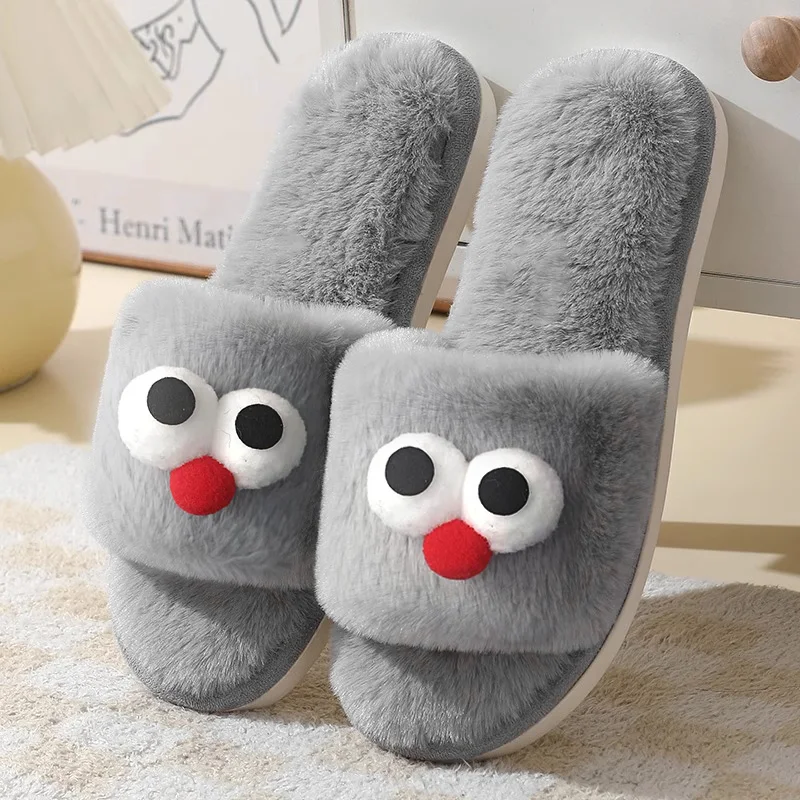 شباشب نسائية، للخريف والشتاء، داخلية غير قابلة للانزلاق، دافئة، عيون صغيرة لطيفة، شباشب مفتوحة من القطيفة الكرتونية بكلمة واحدة